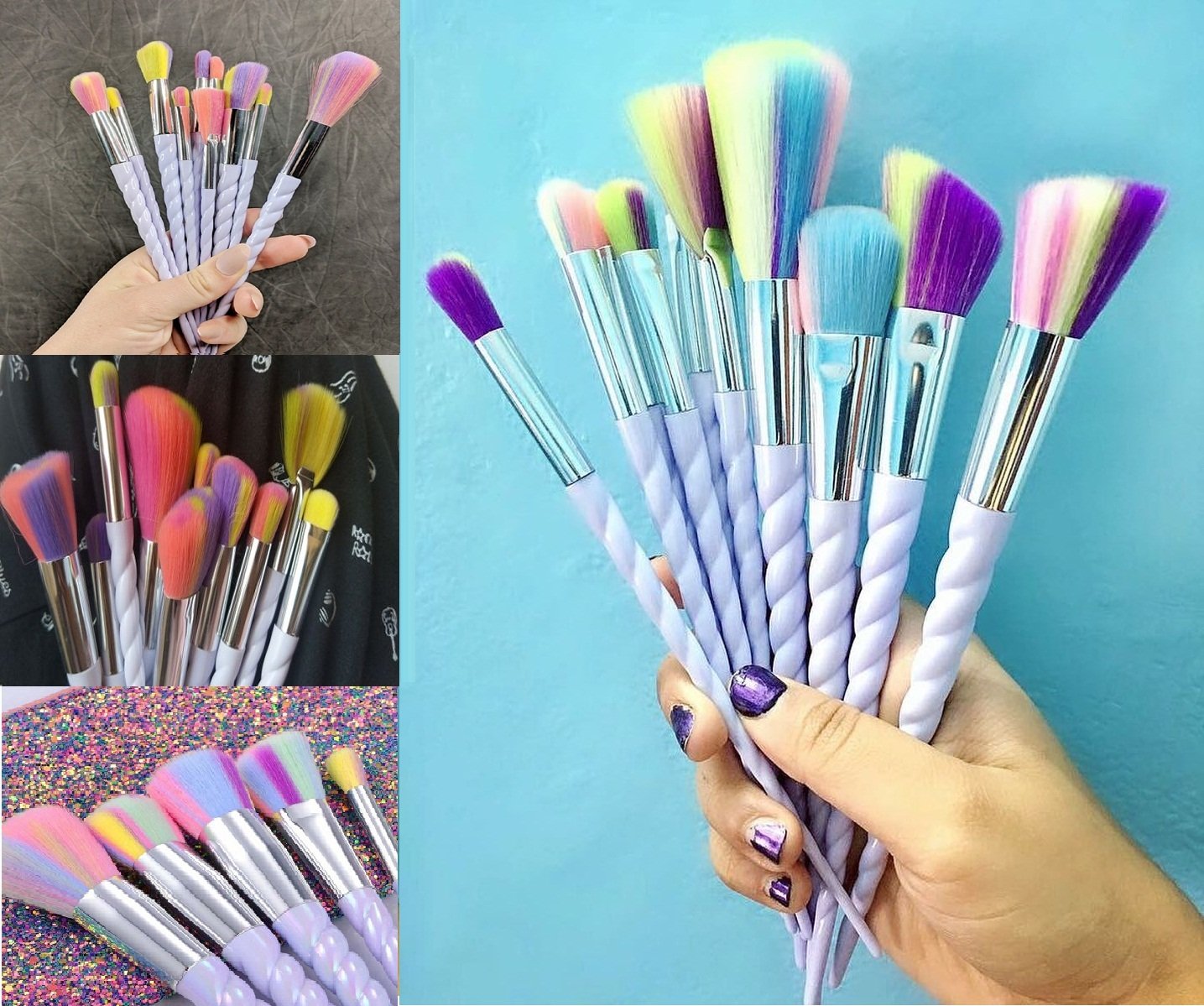 26155578_756558054541528_1366390918340411392_n.jpg 10 pcs Unicorn Rainbow Make Up Brushes - Image 1